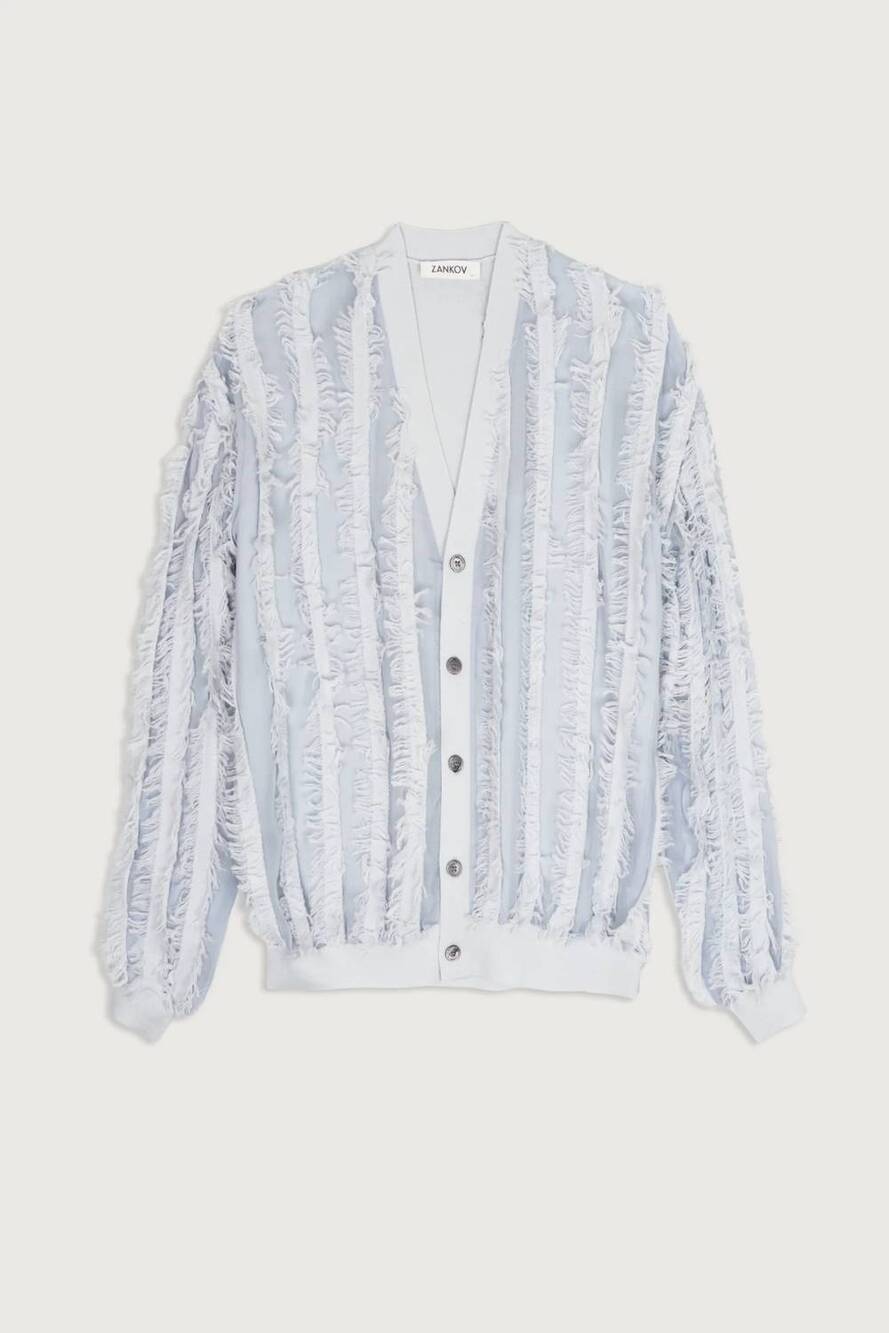 NEW ZANKOV women's wes merino wool fringe cardigan in oyster